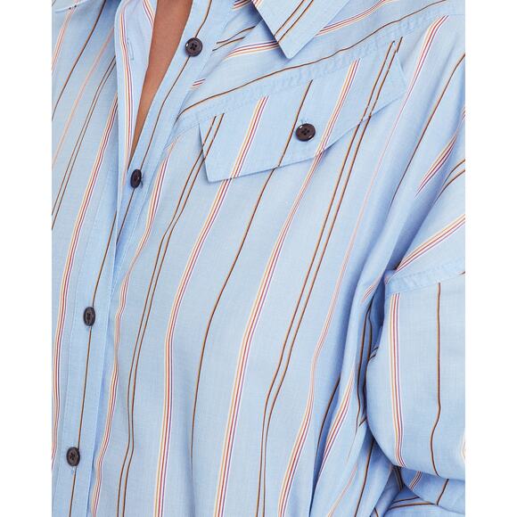 DEREK LAM 10 CROSBY BLUE SWEATSHIRT COMBO SHIRT DRESS - Picture 4 of 8